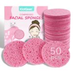 50-Count Compressed Facial Sponges|Kickleen 100% Natural Cellulose Cosmetic Spa Sponges